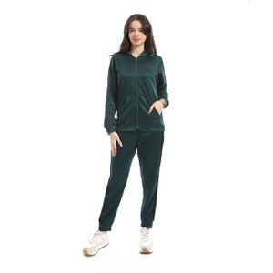 Andora بدلة رياضية بغطاء رأس ذات سحاب وأكمام طويلة بلون الأخضر الداكن