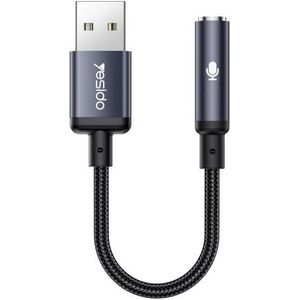 Yesido محول صوت YAU46 من USB إلى 3.5 مم - بطاقة صوت خارجية لسماعات الرأس والميكروفون، محول مقبس (Plug and Play) للكمبيوتر، اللابتوب، PS4/PS5، ويندوز وماك (15 سم)