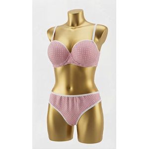 Pink Star Print Cotton Lingerie Set with Matching Briefs