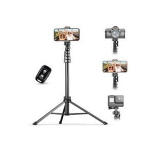 PLOKAMA Tripod-PK-996 - Professional tripod - up to 170 cm - with Bluetooth remote - for camera, mobile, and lighting rings - Black - Black