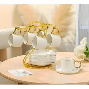  طقم قهوة بورسلين لاستر 12 قطعه + إستاند ذهبي- مستورد