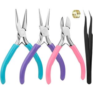 مجموعة أدوات ومستلزمات صناعة المجوهرات من 5 قطع، تتضمن كماشة صغيرة للمجوهرات، كماشة للسلاسل، كماشة ذات فكين دائريين، وكماشة قطرية.