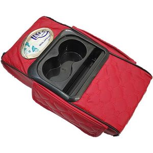  غطاء متعدد الوظائف لوحدة التحكم المركزية للسيارة مع وسادة مريحة، وحامل أكواب وجيوب جانبية لدعم مسند الذراع (مزود ب علبة مناديل ، لون احمر ، كود : 10278) من رنا ستور 