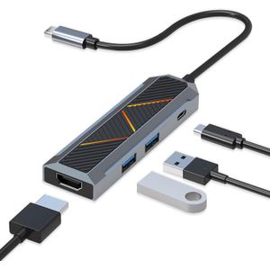 Redragon USB C Docking Station, 4-in-1 USB-C Hub, 4K60HZ HDMI Adapter, Type C 100W Power Delivery, 2X USB 3.0, RGB Light, Aluminum Case for MacBook Pro, XPS and More