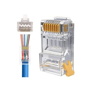 Onten 100 pcs 30UM Cat6A/5e/5 RJ45 connectors, gold-plated Gigabit Ethernet cable connectors, standard network plug for computer networking, crystal head