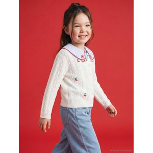 LC Waikiki Cherry Embroidered Girl's Knitwear Cardigan