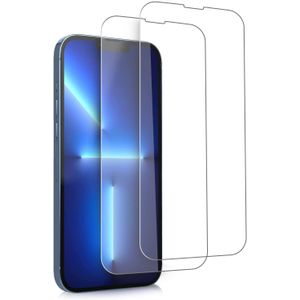 عبوة من 2 من ملصقات حماية الشاشة من الزجاج المقسى لهاتف iPhone 13 Pro Max وiPhone 14 Plus (6.7 بوصة)، خالية من الفقاعات، زجاج قوي بدرجة صلابة 9H