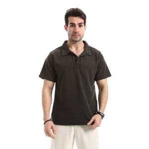 Red Circle Solid Basic Polo Shirt With Double Buttons - Brown