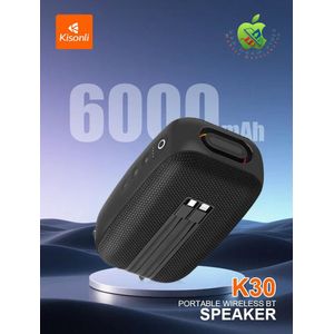 Kisonli Premium K30 Multi-Functional Stereo RGB Portable 6000mAh Power bank Speaker, Torch Flashlight, 10 Hrs, USB/TF/FM