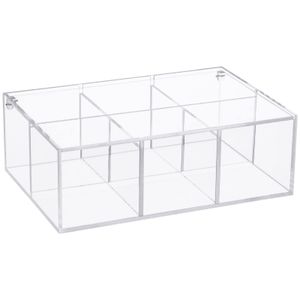 BEST MEDIA  6-Compartment Clear Acrylic Box with Lid Divided Plastic Drawer Organizer and Desk Container for Jewelry Candy Coffee Pods and Makeup Accessories Versatile Small Item Storage