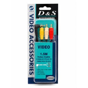 D&S 3.5mm AV Plug to 3 RCA Cable, 1.5M, OFC Copper, Gold Plated Connectors, Shielded, Composite Video + Stereo Audio