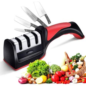 kitchen Knife Sharpener Scissor Sharpening 4 in 1 tool, Stainless Steel, Non-slip Base and Ergonomic Design with Cut Resistant Glove and Cleaning Brush Perfect for Household and Chef’s Choice