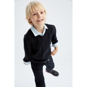 Defacto Boy V Neck Regular Fit Pullover - Black