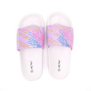 Activ Decorative Sequins Slip On Girls Slide - White & Purple