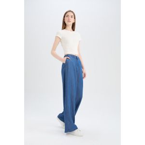 Defacto Woman Wide Leg Trousers - Mid Blue