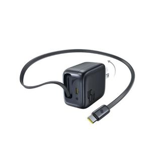 Baseus شاحن جداري سريع EnerCore CJ11 قدرة 45 واط مع كابل Type-C مدمج قابل للسحب - منفذين USB-C - أسود