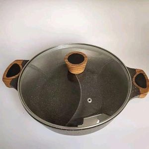 حلة جرانيت بيrkx وبامبو - ٢ عين - مقاس ٢٨ سم تقسيم حراري توزيع مثالي خالية من الرصاص - مقبض بخشب عازل للحرارة - من جينيريك