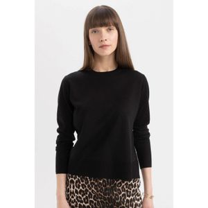 Defacto Black Soft Texture Basic Knit Sweater