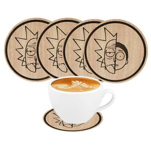  كوستر قاعدة اكواب خشب قطر 9 سم محفورة بالليزر اشكال -4 قطع - كود-2- 7105-من رنا ستور 