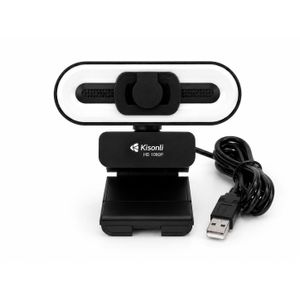 Kisonli HD 1080P Webcam with Built-in Microphone, Black Color, Model D2 - Ideal for Video Calls, Online Learning & Live Streaming