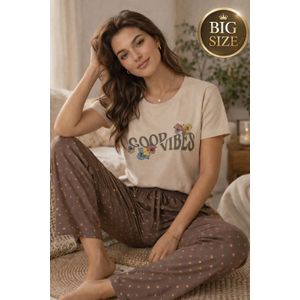 بيجامة صيفي حريمي نص كم – قطن سنجل ليكرا – مقاس حر (70–120 كجم)