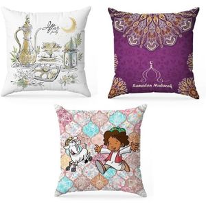 INtex CURTAINS HOUSE كيس مخدة رمضان فريد من نوعه قطيفة ناعم كارتنز هاوس، مجموعة من 3 قطع، 40 في 40 سم، تصميم 5، كيس مخدة فقط
