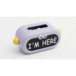 Cute Robot Plastic Tissue Box, Soft Purple, Novelty 'I'm Here' Design with Googly Eyes, .hg