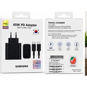 SAMSUNC 45W Fast Travel Wall Charger Adapter with USB-C to USB-C 5A Cable, Supports Super Fast Charging 2.0 & PD 3.0 - Black