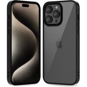 جراب حماية شفاف رفيع وصلب وخفيف الوزن مصنوع من مواد متعددة من البلاستيك ومطاط السيليكون الناعم والاكريليك مقاوم الإصفرار لموبايل آيفون 15 برو ماكس للنساء من اوكسكو، لون أسود 