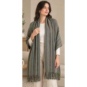 Women’s Multicolor Plaid Scarf with Braided Tassels, 50 × 190 cm