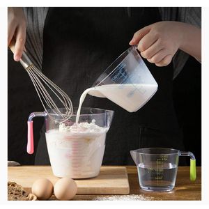 3-piece clear plastic standard measuring jug set, with handle, used for cooking and baking.