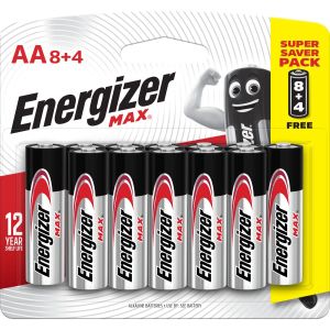 Energizer بطاريات إنرجايزر ماكس AA، عبوة مميزة: 8+4 مجاناً