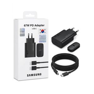 67W Super Fast Travel Adapter USB-C Wall Charger with Type-C to Type-C Cable - Black (Compatible with Samsung & Type-C Devices)
