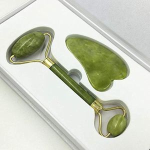 Natural Jade Stone Guasha Facial Face Thin Roller and Body Board Massager Set