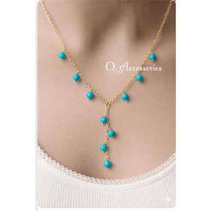 O Accessories قلادة شوكر سلسلة ذهبية مع خرزة تركوازية