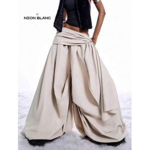 SHEIN EZwear Plus Size Beige Plain Woven Fabric Jogger Pants Elegant Traditional Cropped Style With Zipper Wrap Skirts For Women Wide Leg Autumn Night Rave Evening