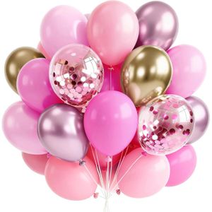 بارتي وو - مسبحة ذهبية، 66 كرة زجاجية بقطر 12 بوصة، كرات زجاجية معدنية بلون اللؤلؤ، كرات زجاجية بلون وردي باستيل، كرات زجاجية مضيئة لحفلات استقبال المولود الجديد، وحفلات الحلويات