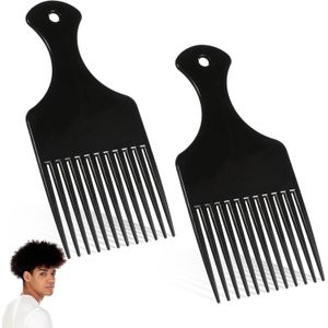 أمشاط الشعر للنساء، قطعتان مشط أفرو واسع الأسنان بلاستيكي لتصفيف الشعر للنساء والرجال لتفكيك الشعر المجعد (أسود)