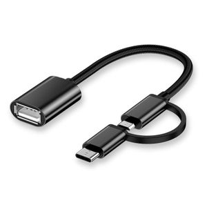كابل OTG ثنائي في واحد من USB إلى Type-C و Micro USB - محول بموصل مزدوج لأجهزة أندرويد، يدعم تقنية OTG للتوصيل والتشغيل