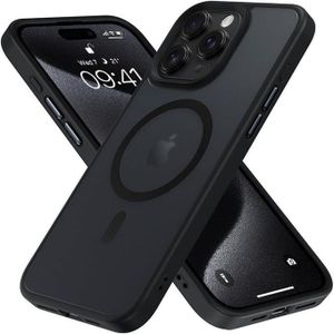 جراب مغناطيسي لهاتف متوافق مع ايفون 14 برو ماكس مج سيف حماية عسكرية مقاومة للصدمات غطاء هاتف شفاف غير لامع بوصة أسود