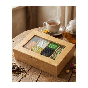 Tea Bag Wooden Organizers, Tea packet Storage Boxes, Tea Caddy for Tea Bags Chest, Teabag Holder Containers, Teabox Station Display, 4 tall Compartments