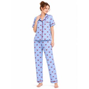 Caesar Women's two-piece pajama set, short sleeves, with buttons down the front.