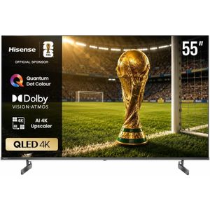 Hisense 55 Inch QLED 4K VIDAA Smart TV, Dolby Vision Atmos, 4K AI Upscaler, Game Mode Plus, Voice Control, Black - 55Q6N