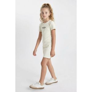 Defacto Girls' Printed Ribbed Cotton Short Sleeve Summer Dress