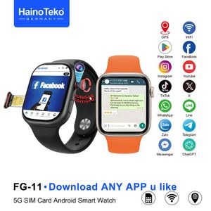 Haino Teko ساعة هاينو تيكو FG-11 الذكية بنظام أندرويد - ذاكرة 64 جيجا، رام 4 جيجا، كاميرا دوارة 180 درجة بدقة 12 ميجابكسل، تدعم شريحة اتصال 4G، واي فاي، ومتجر Google Play - أسود