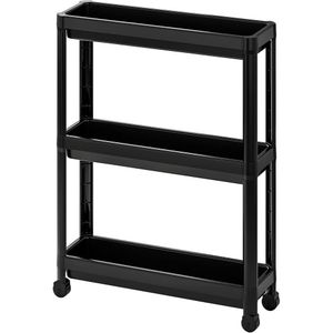 Trolley, 54x18x71 cm, Black - Metal, 6.0 kg Max Weight, Tiered Shelf, Includes Care Instructions