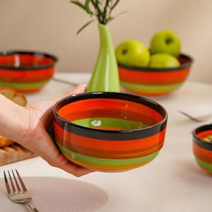 Tableware - Thick ceramic dish, 15cm by 7.5cm, colorful multi-tone design, oven and microwave safe, great for serving small portions, stylish and heat-resistant for everyday use. (4 )