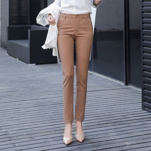 (5484 Khaki)High Waist Office Lady Pants Korean Fashion Ladies Full-length  Straight Pants Women Formal Work Wear Solid Trousers WEF