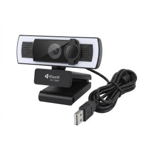 Kisonli كاميرا ويب 1080P مع ميكروفون USB مدمج وتعريض تلقائي AE - إضاءة بيضاء ودافئة بتحكم باللمس - موديل D3 - لون أسود - مناسبة للاجتماعات والبث المباشر والتعليم عن بعد