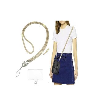 حبل تعليق للهاتف، حبل تعليق مرصع بالكريستال مع أحجار الراين اللامعة، حزام هاتف لامع يناسب معظم الهواتف وأجهزة الآيباد وحقائب اليد والمحافظ، حامل هاتف للرقبة للنساء (ذهبي)